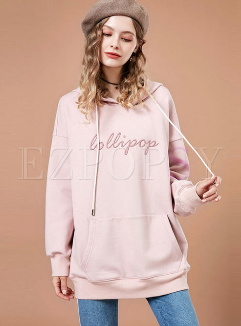 Pullover Letter Embroidered Loose Hoodie
