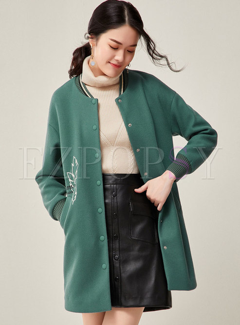 V-neck Patchwork Embroidered Straight Overcoat