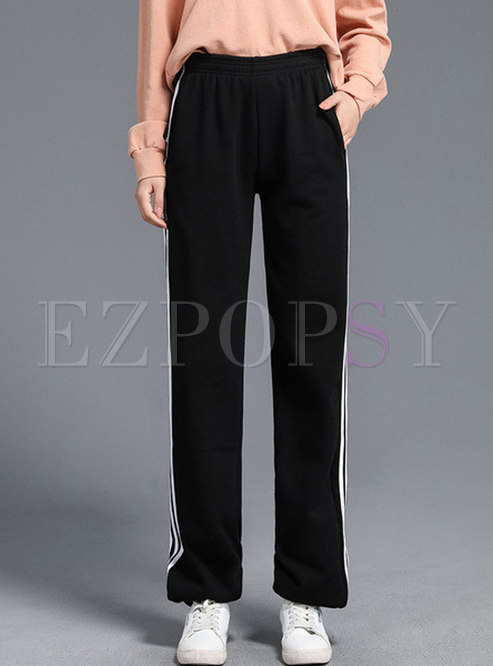 Elastic Waisted Color-blocked Thick Straight Loose Joggers