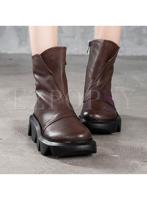 Thick Bottom Leather Short Boots