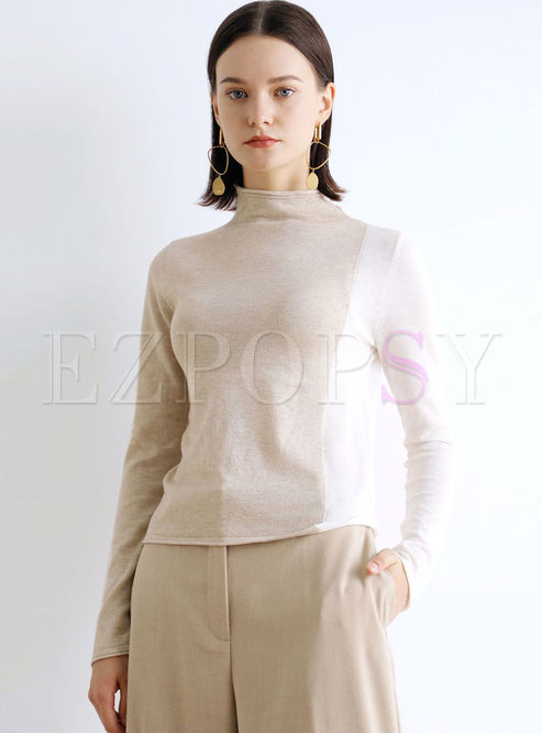 Color-blocked Pullover Slim Sweater