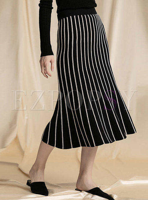 Skirts | Skirts | Black High Waisted Striped Sweater Skirt