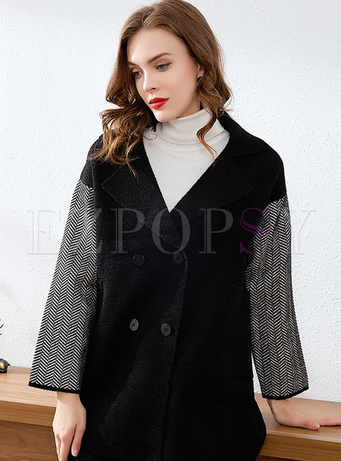 Notched Patchwork Wool Blend Peacoat
