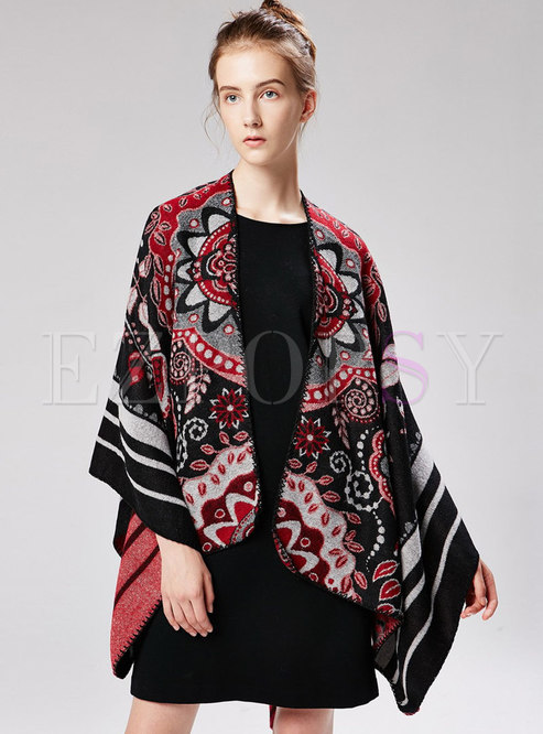 Jacquard Color-blocked Thick Cloak Scarf