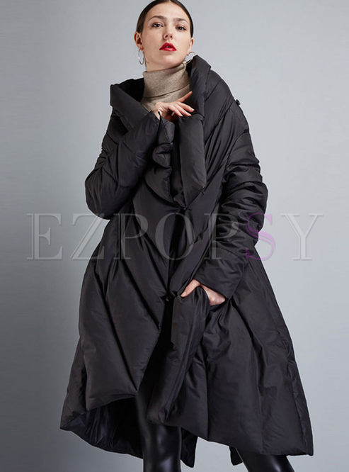 Plus Size Asymmetric Mid-length Cloak Down Coat
