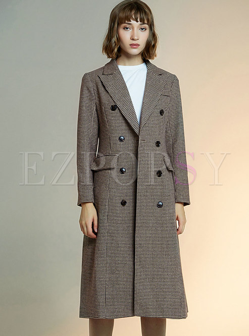 Notched Plaid Thick A Line Peacoat