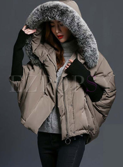 Outwear | Down Coats | Hooded Bat Sleeve Short Down Coat