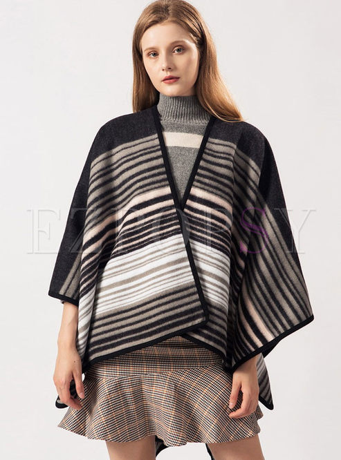 Color-blocked Striped Faux Cashmere Scarf