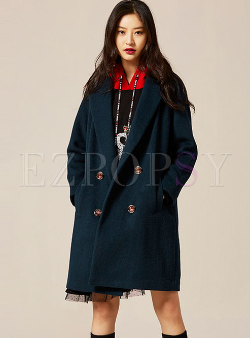 Solid Color Long Sleeve Loose Peacoat