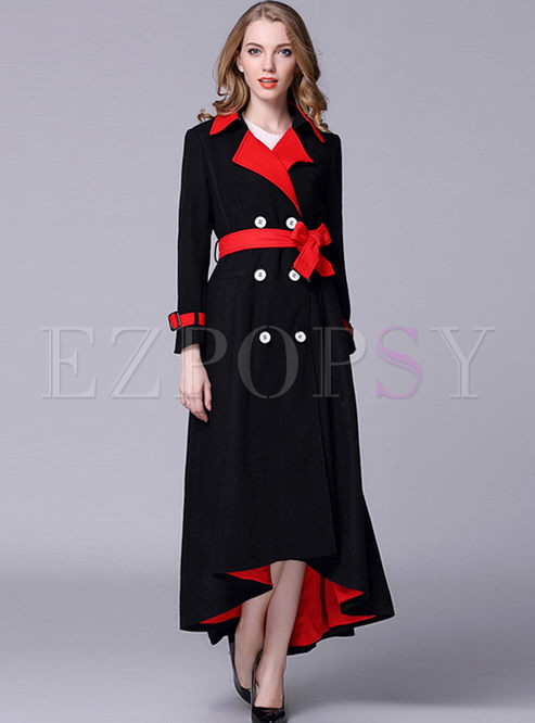Color Block Double-breasted Asymmetric Wool Peacoat