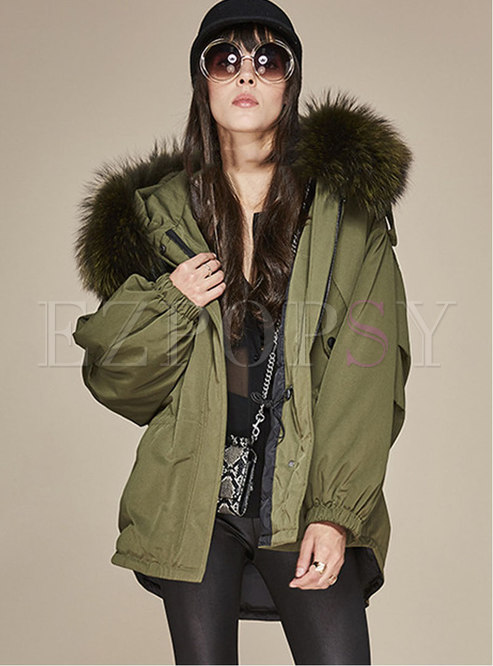 Outwear | Down Coats | Hooded Batwing Sleeve Drawstring Down Coat