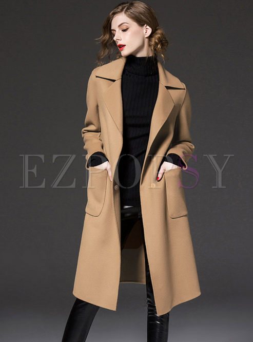 Outwear | Jackets/Coats | Notched Solid Color Wool Blended Coat