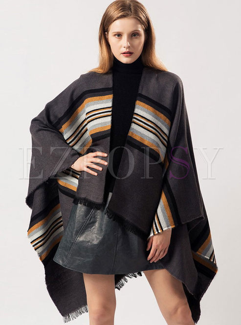 Color-blocked Striped Thick Cloak Scarf