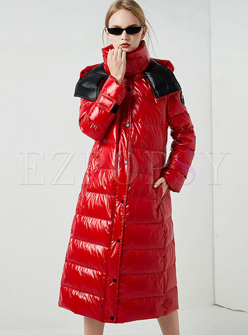 Hooded High Shine Thick Puffer Coat