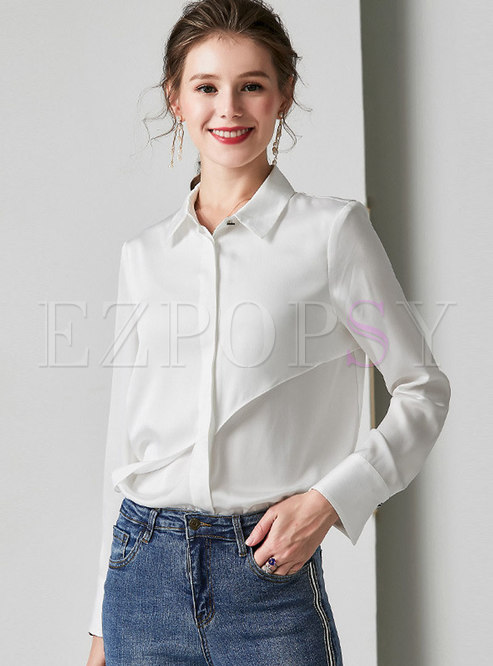 Solid Color Patchwork Zip-up Blouse 