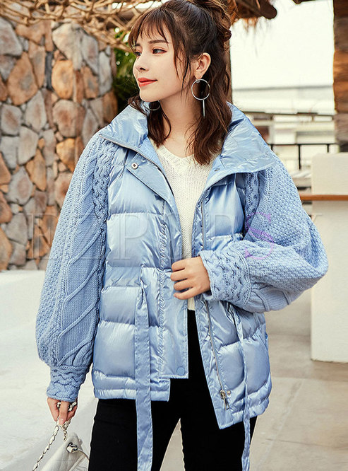 Long Sleeve Sweater Patchwork Puffer Coat