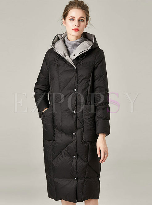 Hooded Solid Color Long Down Coat