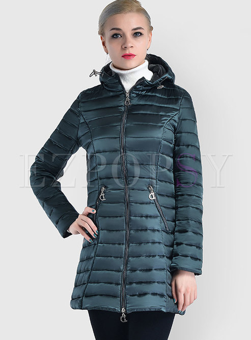 Hooded Slim Solid Color Down Cotton Puffer Coat