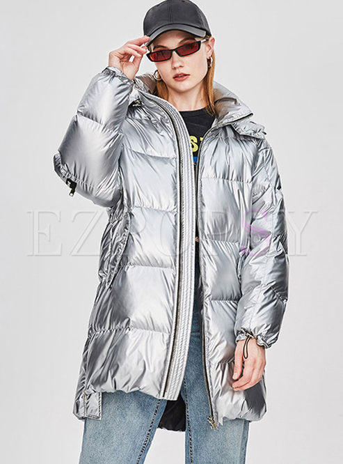 Solid Color Hooded Straight Puffer Coat