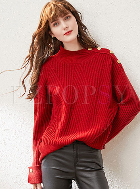 Mock Neck Loose Pullover Sweater