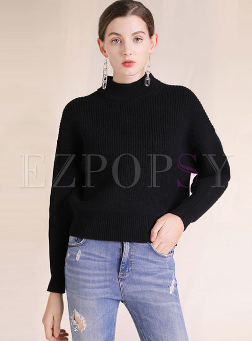 Solid Color Bat Sleeve Pullover Sweater