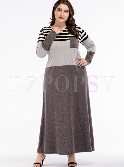 Plus Size Striped Patchwork Maxi Dress