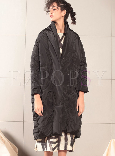 Single-breasted Pleated Loose Down Coat