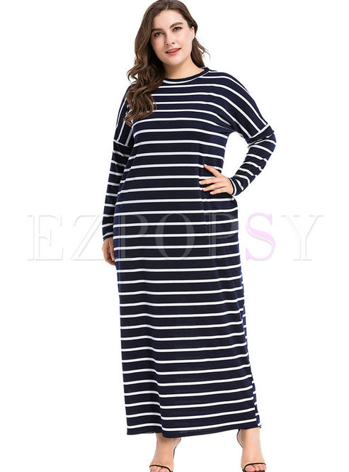 Plus Size Striped Sweater Maxi Dress
