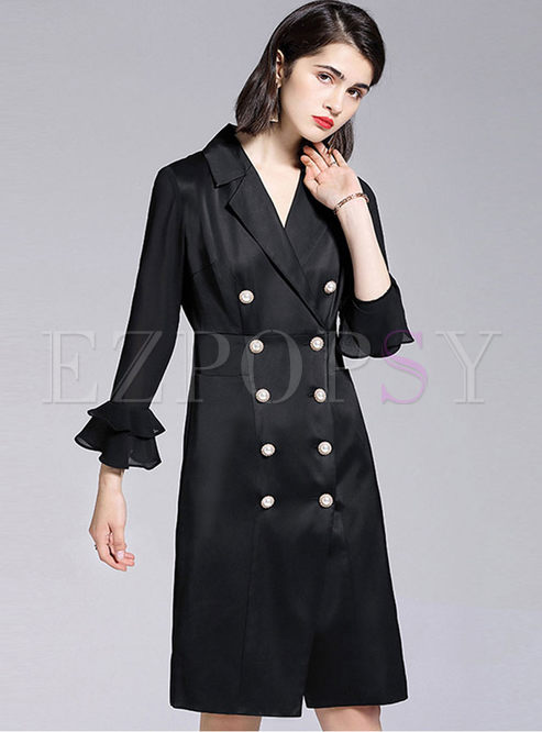 Notched Flare Sleeve Slim Bodycon Dress