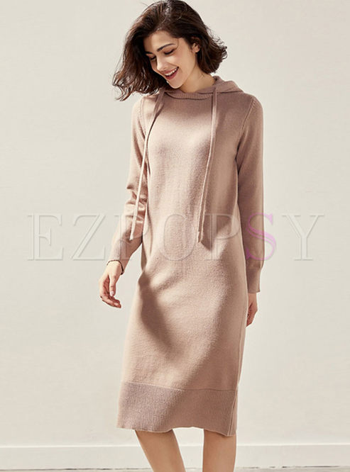 Hooded Drawcord Slim Sweater Dress