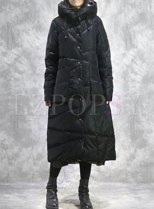 Hooded Long Loose Reversible Cotton Down Coat