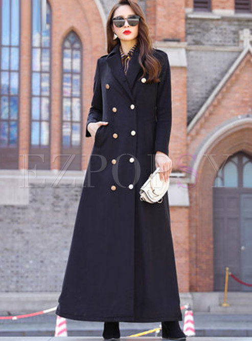Solid Color A Line Long Peacoat
