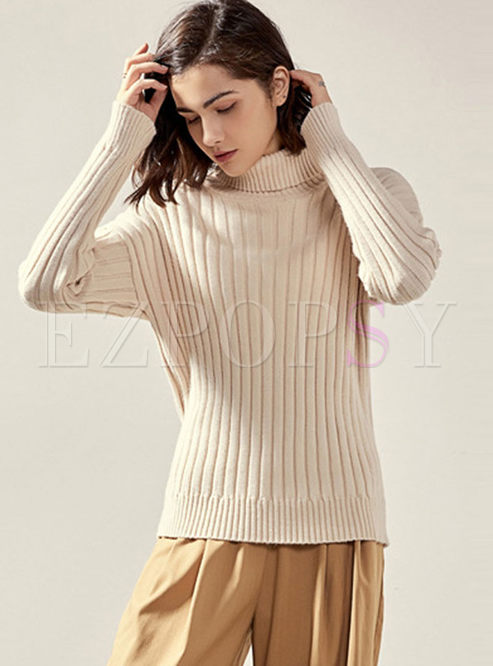 White Turtleneck Pullover Slim Sweater
