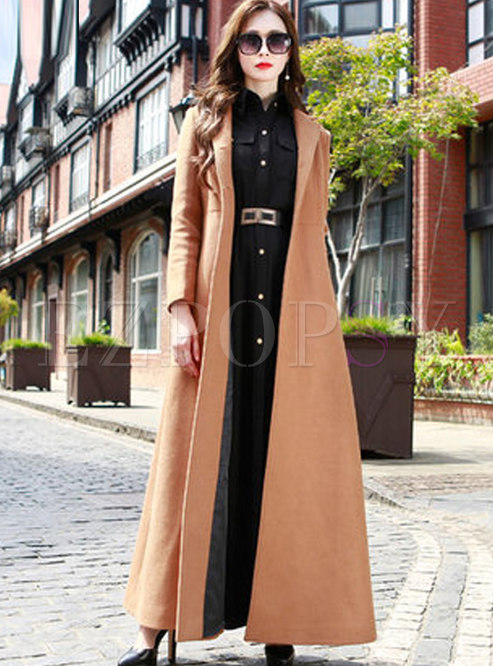 Outwear | Jackets/Coats | Solid Color Long A Line Wool Blend Coat
