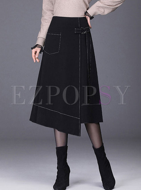 Black High Waisted A Line Asymmetric Skirt