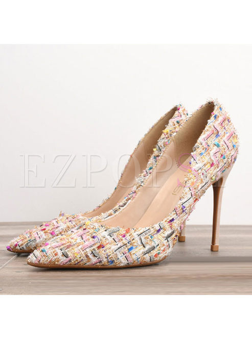 Color-blocked Women Pointed Head High Heel Shoes