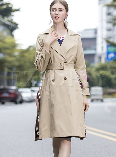 Long Sleeve Print Patchwork Trench Coat
