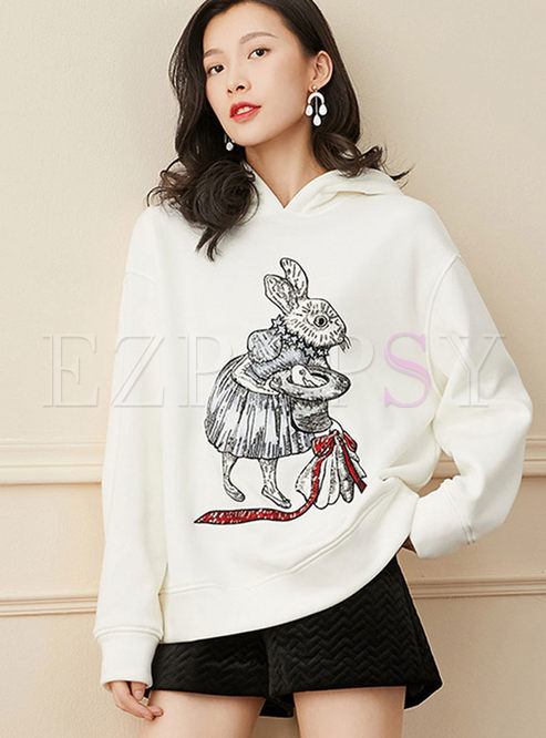 Sequin Embroidered Loose Pullover Hoodie