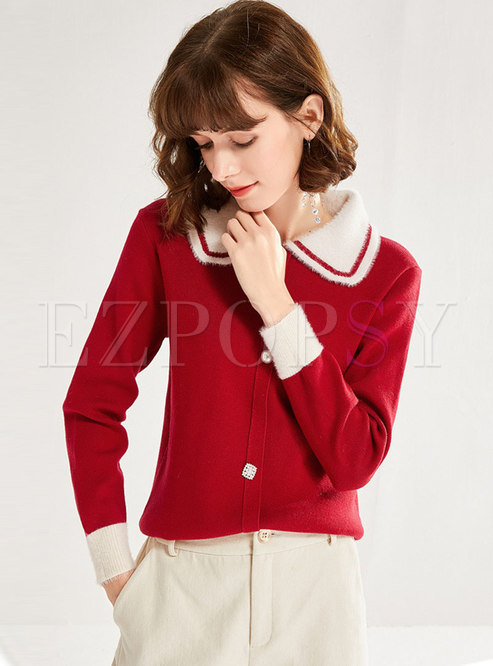 Color-blocked Lapel Pullover Sweater