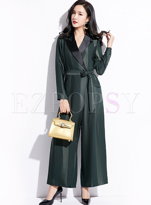 Color-blocked Notched Palazzo Jumpsuit