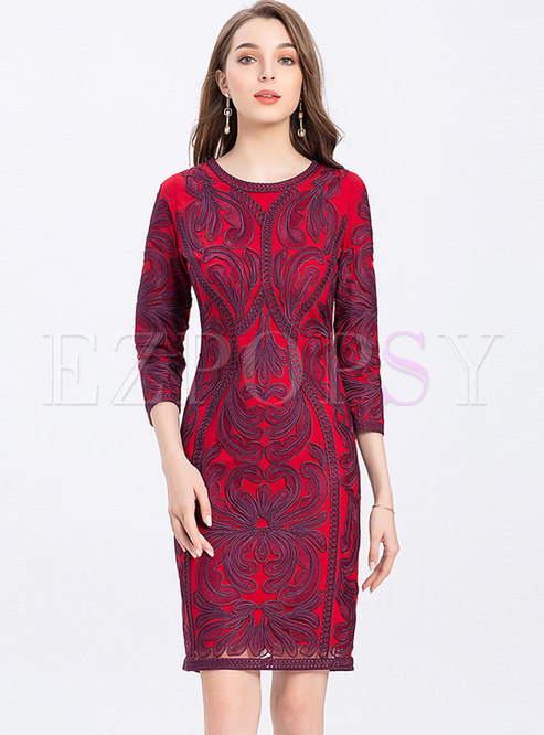 Embroidered Bodycon Cocktail Mini Dress