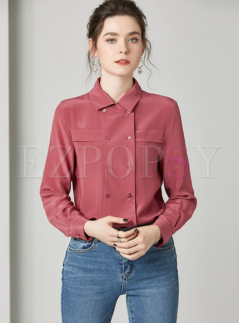 Double-breasted Loose Silk Work Blouse