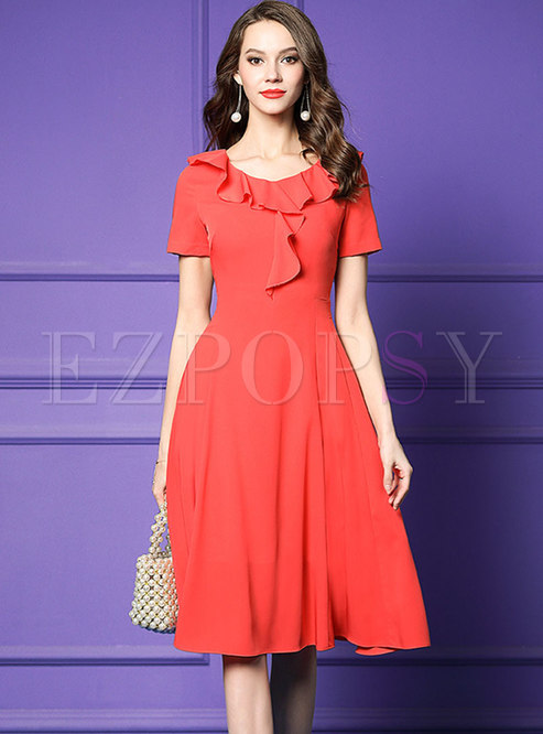 Dresses | Skater Dresses | Red Short Sleeve Falbala A Line Dress