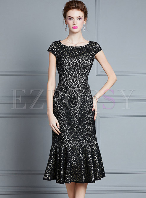 Black Lace Peplum Bodycon Cocktail Dress