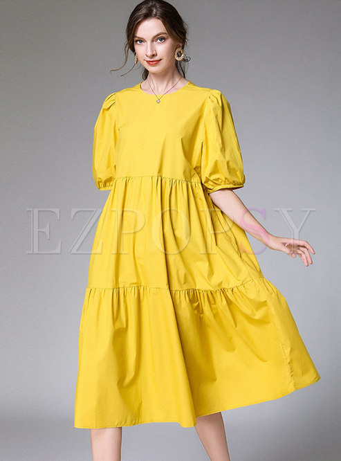 Plus Size Solid Color Shift Midi Dress