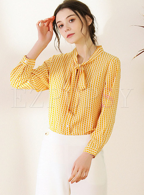 Tops | Blouses | Yellow Long Sleeve Chiffon Blouse