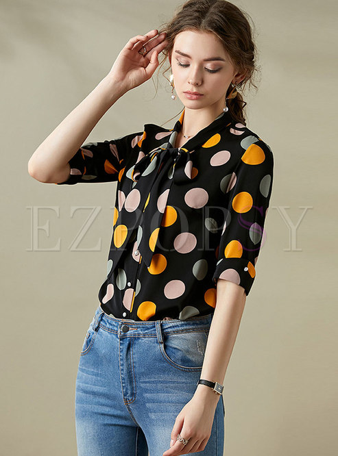 Tops | Blouses | Polka Dot Scarf Collar Blouse