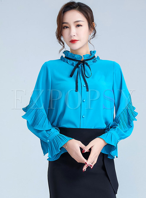 Tops | Blouses | Puff Sleeve Bowknot Ruched Blouse
