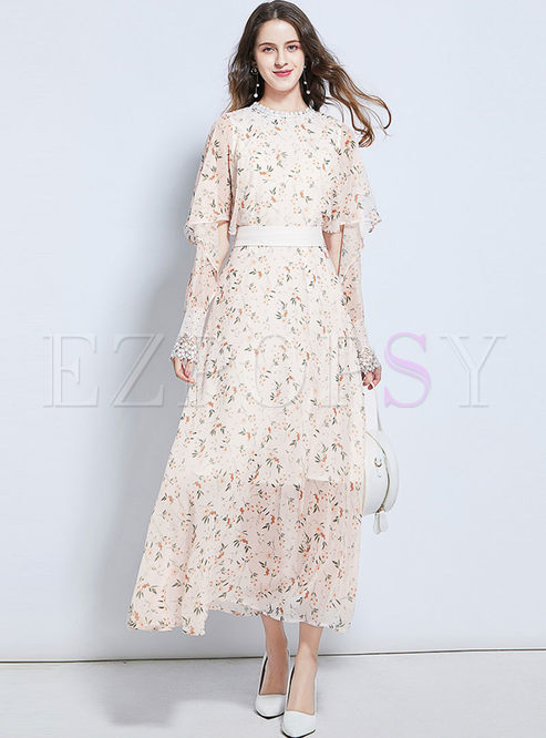 Dresses | Maxi Dresses | Bohemia Floral Gathered Waist Chiffon Maxi Dress