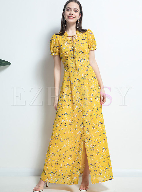 Dresses | Maxi Dresses | Floral Empire Waist Tied Slit Maxi Dress